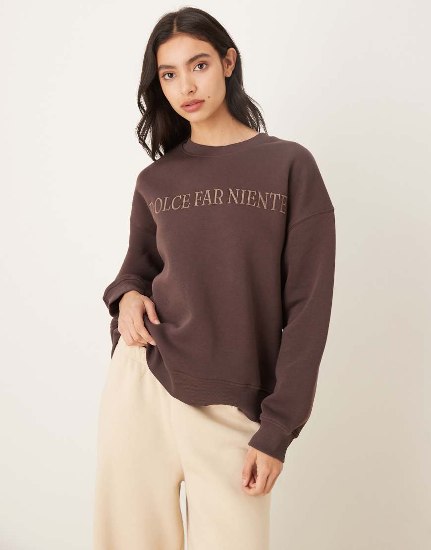 Gina Tricot - Relaxed-Fit-Sweatshirt in Dunkelbraun mit Grafikprint-Brown von GINA TRICOT