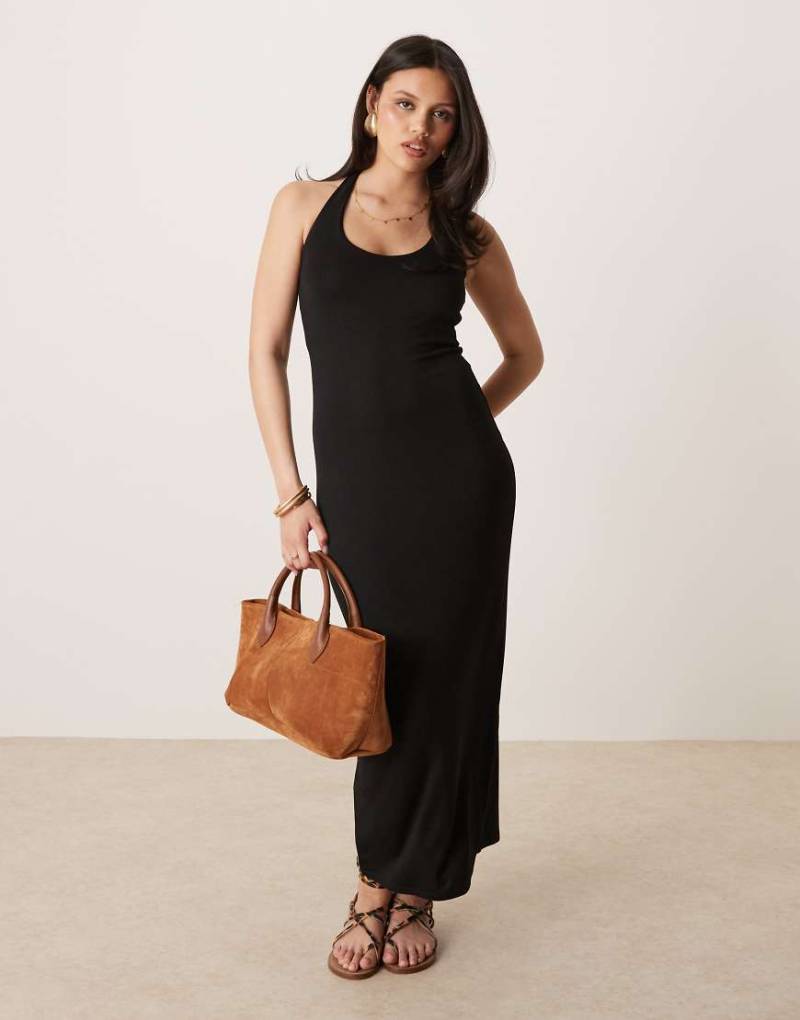 Gina Tricot - Rückenfreies Midaxi-Kleid in Schwarz mit gebundenem Neckholder von GINA TRICOT