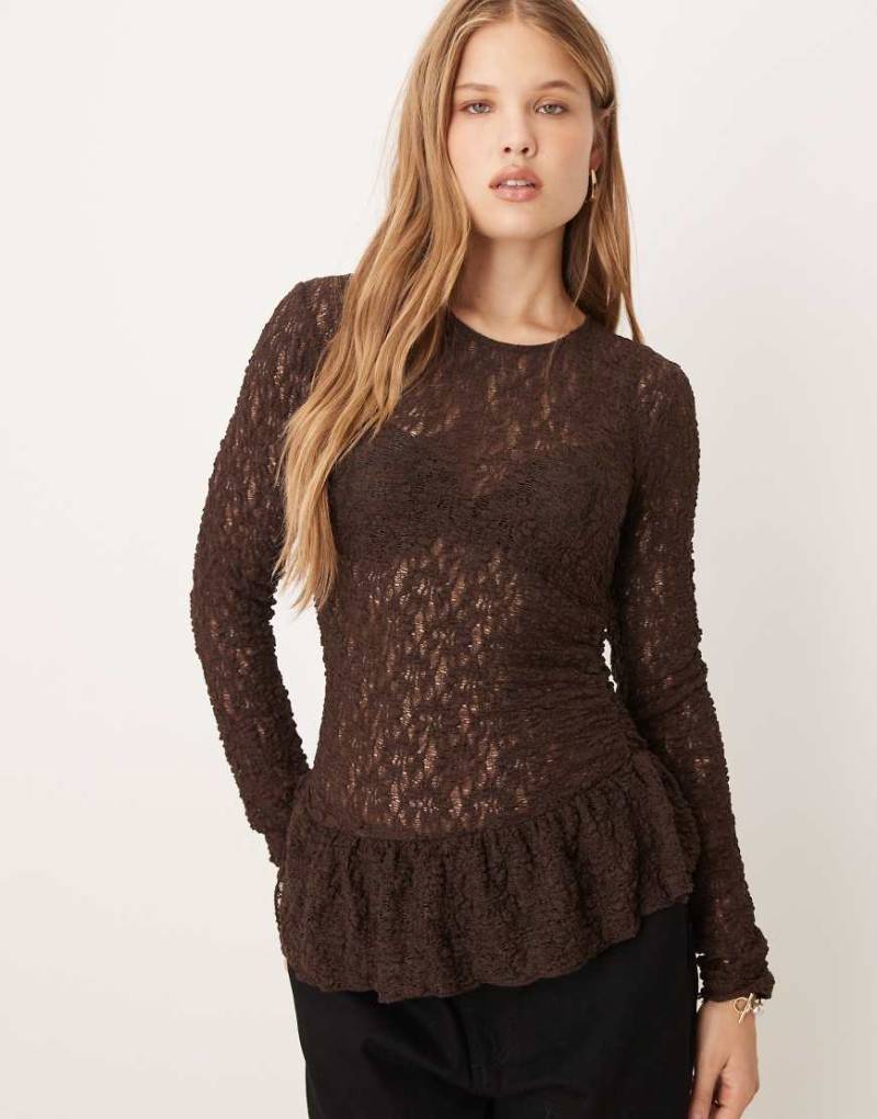 Gina Tricot - Schößchenoberteil aus Spitze in Dunkelbraun-Brown von GINA TRICOT