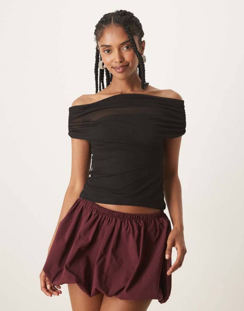 Gina Tricot - Schulterfreies Netzstoff-Top in Schwarz von GINA TRICOT