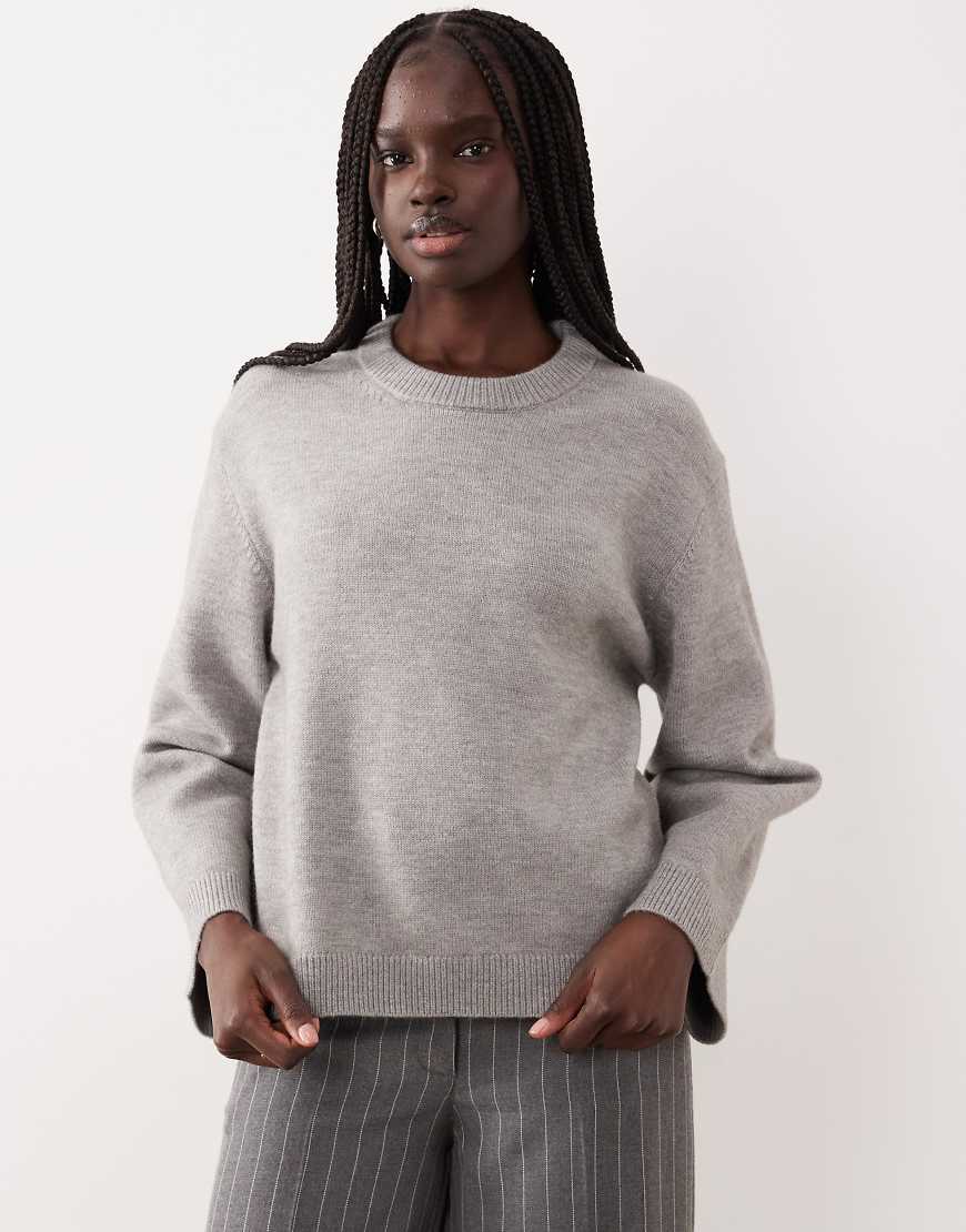 Gina Tricot - Strickpullover in meliertem Hellgrau mit Rundhalsausschnitt und weiten Ärmeln, exklusiv bei ASOS von GINA TRICOT