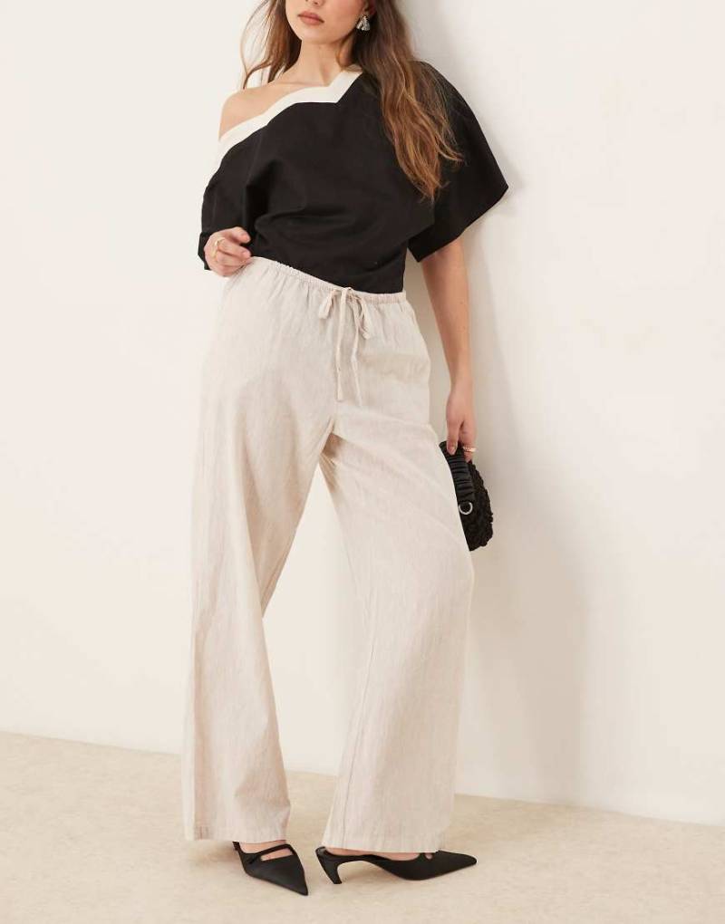 Gina Tricot - Weite Hose aus Leinenmix in Beige mit Kordelzug im Bund-Weiß von GINA TRICOT