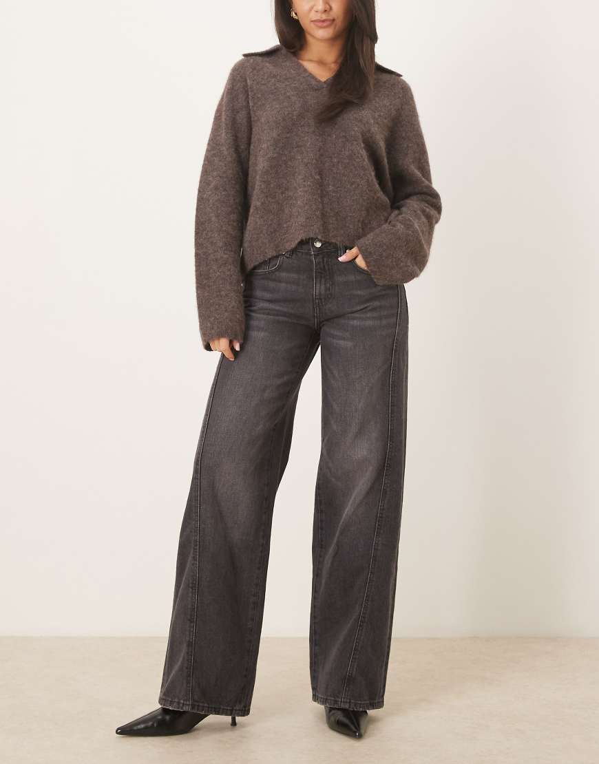 Gina Tricot - Weite Jeans in Off-Schwarz mit niedrigem Bund und Nahtdetail vorne von GINA TRICOT