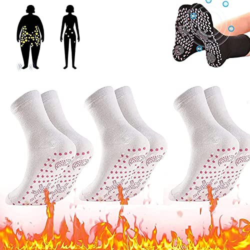 3 Paar Turmalin Abnehmen Gesundheit Socken, Turmalin Akupressur Selbstheizende Shaping Socken, beruhigende Füße Thermotherapeutische Socken Hyperthermie Socken für Männer Frauen (weiß) von GINGER TECH