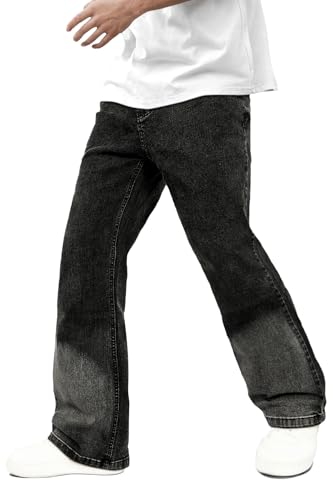 GINGTTO Baggy Jeans Herren Schwarz Regular Bootcut Fit Straight Cut Stretch Jeanshose Loose fit Denim Hosen 32 von GINGTTO