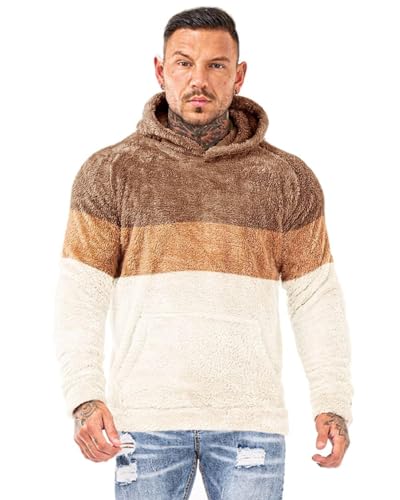 GINGTTO Braun Mehrfarbig Herren-Fleece-Sweatshirt Braun Mehrfarbig Pullover Superweicher Winter-Hoodie mit Sherpa-Futter Herren S von GINGTTO