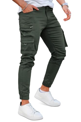 GINGTTO Cargo Joggers für Männer Slim Fit Stretch Tapered Hose mit Taschen (Army Green,36) von GINGTTO