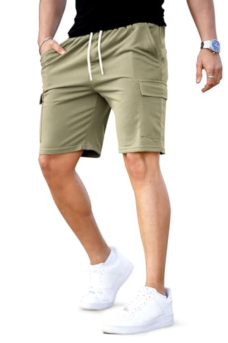 GINGTTO Cargo Shorts Herren Sommer Männer Kurze Hosen Cargohose Leicht Kurz Hose mit Elastischer Taille Grün 36 von GINGTTO