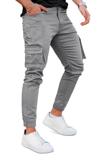 GINGTTO Cargohose Herren Stretch Cargo Outdoor Hosen Slim Fit Jogginghose Männer Chino Hose mit Tasche Graun 34/30 von GINGTTO