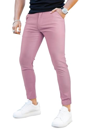 GINGTTO Chino Hose Herren Skinny Fit Stretch Chinohose Männer Slim Stoffhose Tapered Hosen Rosa 34/28 von GINGTTO