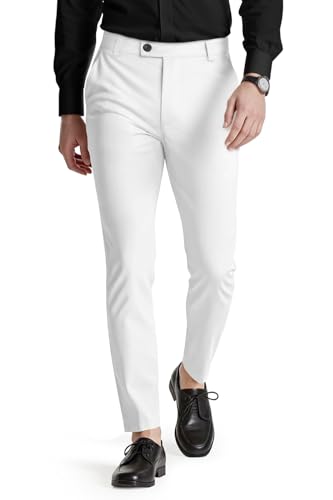 GINGTTO Chino Hose Herren Skinny Chinohose Männer Slim Fit Anzughosen Stretch Weiss Stoffhose for Men Weiß 32/30 von GINGTTO