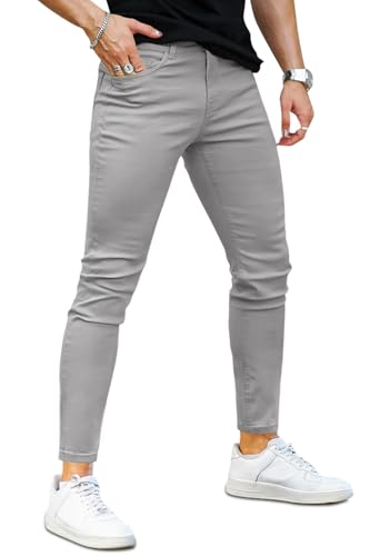 GINGTTO Grau Jeans Männer Skinny Slim Fit Elastische Taille Tapered Leg Designer Hosen (36W x 30L, Grau) von GINGTTO