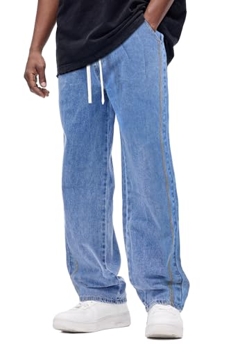 GINGTTO Herren Baggy Fit Jeans Straight Denim Hose Loose fit Relaxed Jeanshose Male Regular Weitem Bein Streetwear Jean Blau 32 von GINGTTO