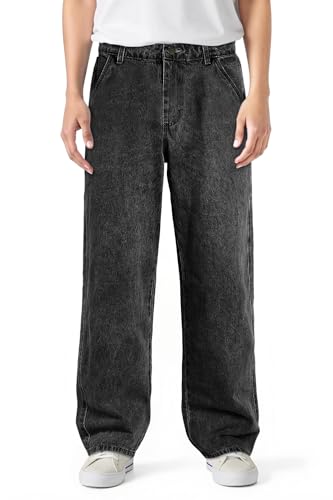 GINGTTO Herren Baggy Jeans Hip Hop Pants Weite Skateboard Hosen Streetwear Männer Denim Hose Grau 34 von GINGTTO