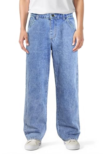 GINGTTO Baggy Jeans Herren Straight Stretch Relax Fit Jeanshose für Männer Regular Loose fit Blue Denim Hose Street Mit Taschen Blau 34 von GINGTTO