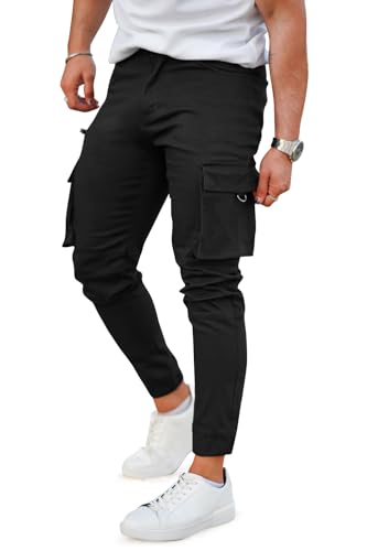 GINGTTO Cargo Hose Herren Schwarz Stretch Slim fit Männer Chino Hosen Male Cargohosen Jogger 32 von GINGTTO
