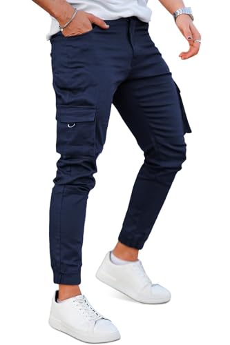 GINGTTO Cargohose Herren Slim Fit Cargo Jogginghose Männer Stretch Hosen Dunkel Blau 30/30 von GINGTTO