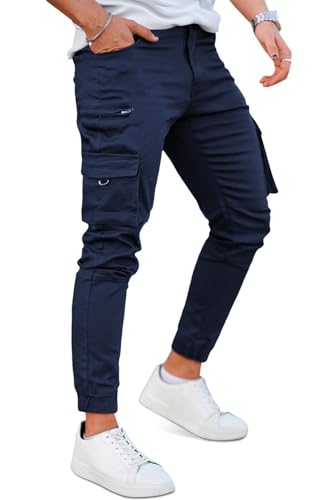 GINGTTO Herren Cargohose Stretch Navy Blau Slim Fit Jogger Männer Cargo Hose Casual 28/30 von GINGTTO
