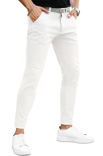 GINGTTO Herren Chino Hose Skinny Stoffhose Slim fit Stretch Pants für Männer Casual Herrenhose Weiß 32 von GINGTTO