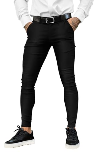 GINGTTO Chino Hose Herren Tapered fit Skinny Slim fit Chinohose Stretch Hose Elastische Stoffhose Schwarz Anzughose 30 von GINGTTO