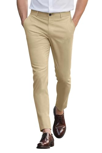 GINGTTO Herren Chino Hose Slim fit Chinohose Casual mit Stretch Designer Hose Stoffhose Khaki 3137 36W/30L von GINGTTO
