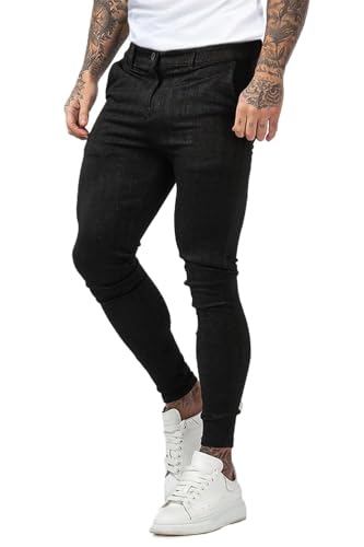 GINGTTO Herren Chino Hose Slim fit Karo Chinohose Stretch Skinny Hose für Männer Karomuster Stoffhose Plaid Trousers Schwarz 36W/30L von GINGTTO