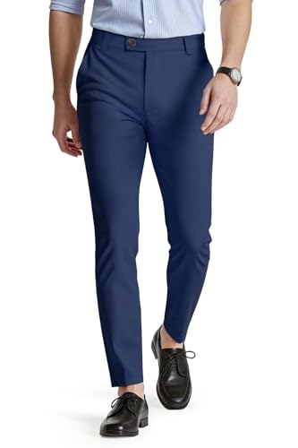 GINGTTO Herren Chino Hosen Slim fit Chinohose Skinny Anzughose Male Stretch Designer Hose Stoffhose Business Dunkelblau 30W/30L von GINGTTO