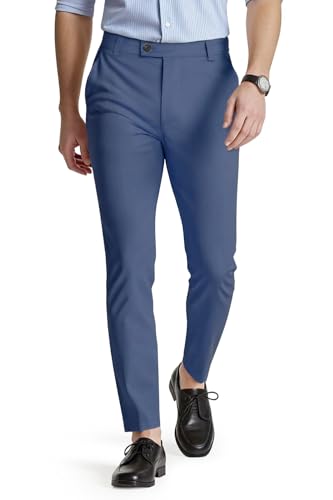 GINGTTO Herren Chino Hosen Slim fit Männer Chinohose Skinny Anzughose Male Stretch Designer Hose Taper Stoffhose Vintage Blau 34W/30L von GINGTTO