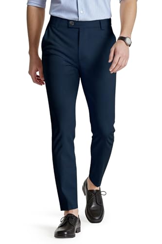GINGTTO Herren Chino Hosen Slim fit Männer Chinohose Stretch Skinny Anzughose Male Business Stoffhose Dunkelblau 28W/30L von GINGTTO