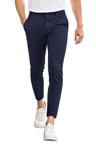 GINGTTO Herren Chino Skinny Hose Slim fit Chinohose Casual mit Stretch Designer Hose Cropped Stoffhose Dunkelblau 34/28 von GINGTTO