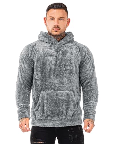 GINGTTO Herren Fuzzy Hoodie Pullover Fleece Outwear Graues, schweres Sherpa-Sweatshirt Herren L von GINGTTO