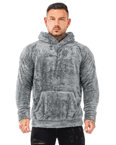 GINGTTO Herren Fuzzy Sherpa Sweatshirt Fashion Pullover Fleece Hoodies Herren Fleece Hoodie Grau 3XL von GINGTTO