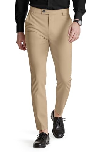 GINGTTO Herren Hose Chino Slim Fit Chinohose Skinny Stretch Stoffhose für Männer Tapered Anzughose Khaki 28/30 von GINGTTO