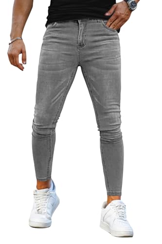 GINGTTO Herren Jeans Grau Stretch Slim Fit Denim Hose Männer Skinny Hosen Men Eng Leg Jeanshosen 34 von GINGTTO