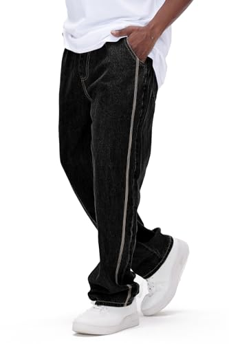 GINGTTO Herren Jeans Loose fit Straight Baggy Männer Regular Jeanshose Denim Relaxed fit Casual Weit Hosen Streetwear Schwarz 34/32 von GINGTTO