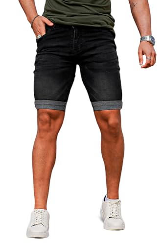 GINGTTO Herren Jeans Shorts Skinny Fit Flex Denim Slim Stretch Sommer Kurze Hose für Männer Grau 32 von GINGTTO
