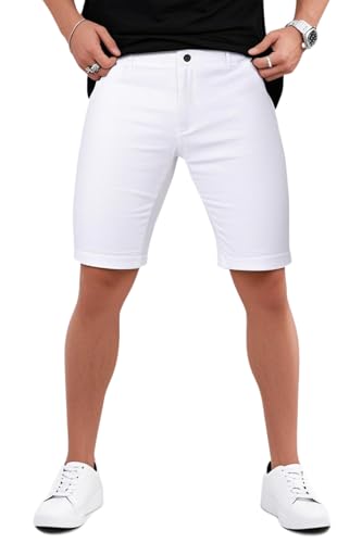 GINGTTO Herren Jeans Shorts Extra Kurz Slim Fit Stretch Denim Skinny Weiß Kurze Hosen Sommer Weiss Jeanshose für Männer 28 von GINGTTO