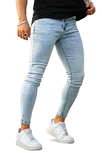 GINGTTO Herren Jeans Skinny Stretch Designer Jeanshose Männer Denim Hose Hellblau 28/30 von GINGTTO