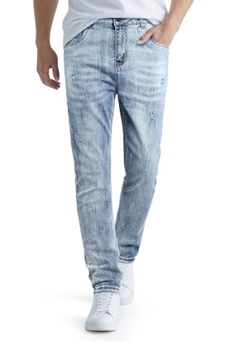 GINGTTO Herren Jeans Skinny fit Stretch Zerrissen Slim Männer Jeanshose Denim mit Loch Tapered Röhrenjeans Hellblau 28/30 von GINGTTO