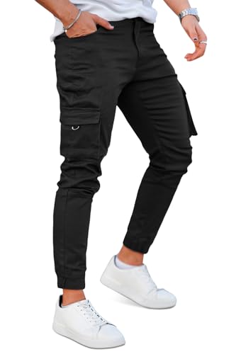 GINGTTO Cargohose Herren Schwarz Cargo Hose Slim Fit Stretch Männer Chino Hosen Male 34/30 von GINGTTO