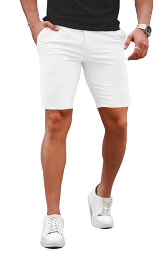 GINGTTO Herren Kurze Hosen Slim Fit Stretch Chino Shorts Skinny Hose Sommer Flatfront Weiß 32 von GINGTTO