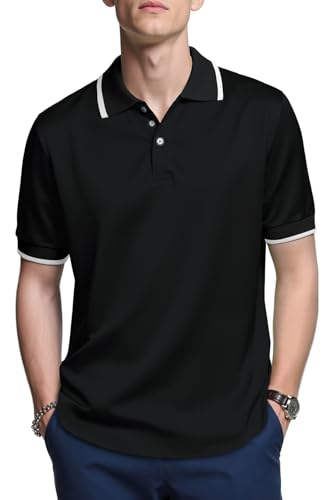 GINGTTO Herren Poloshirts Kurzarm Golf Tennis Sport Polo Shirts Stretch Atmungsaktiv Sommer Freizeit T-Shirts Polohemd Schwarz XL von GINGTTO