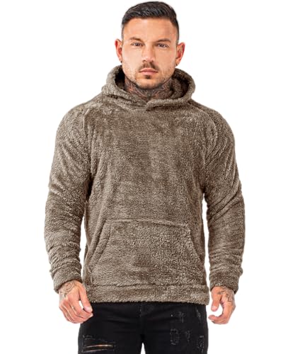 GINGTTO Herren Fuzzy Sherpa Sweatshirt Fashion Pullover Fleece Hoodies Braun 3XL von GINGTTO