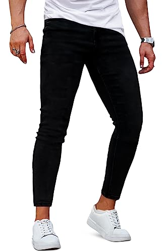 GINGTTO Herren Skinny Jeans Super Stretch Slim Fit Denim Hose Männer Tapered Jeanshose Schwarze 42W/30L von GINGTTO