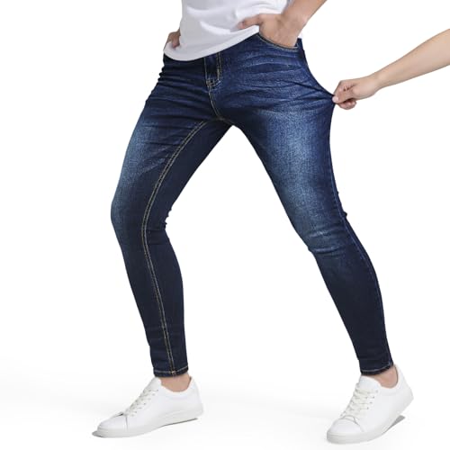 GINGTTO Herren Slim Fit Jeanshose Super Skinny Stretchanteil Jeans Tapered Style Männer Denim Pant Casual Hosen Blau 28/32 von GINGTTO