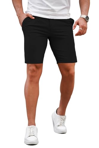 GINGTTO Herren Slim Fit Kurze 9" Schrittlänge Flat-Front Stretch Shorts Chinos Hose Skinny Sommer Hosen Schwarz 38 von GINGTTO