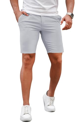 GINGTTO Herren Slim Fit Shorts 9" Innennaht Stretch Chino Kurze Hosen Sommer Hose Grau 38 von GINGTTO