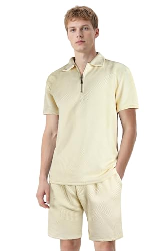 GINGTTO Herren Sommer Outfit Shorts und Tshirt Set mit Half-Zip Polo Hemd Trainingsanzug Sommer 2 Teiliges Casual Kurzarm Zweiteiler Kurze Urlaub Freizeitanzug Khaki XL von GINGTTO