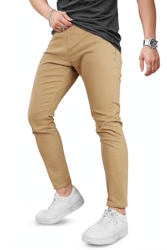 GINGTTO Herren Stretch Jeans Slim fit Jeanshose Skinny Dehnbar Denim Hosen Männer Tapered Modern Pants Khaki 28/30 von GINGTTO