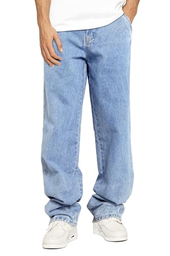 GINGTTO Jeans Baggy Herren Straight Denim Jeans Stretch Männer Regular Loose Jeanshose Relaxed Fit Länge Casual Jean Street Hose Hellblau 32 von GINGTTO